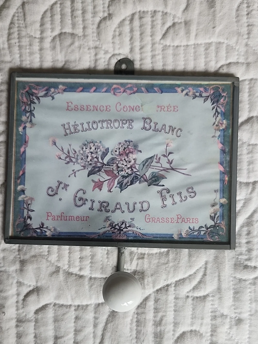 Vintage Floral Framed Wall Hook - Blue & Pink Heliotrope Design